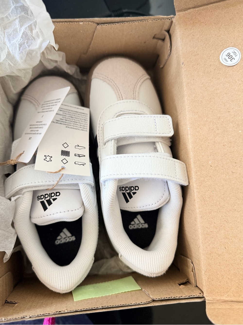 adidas Kids White and Cream Velcro Sneakers